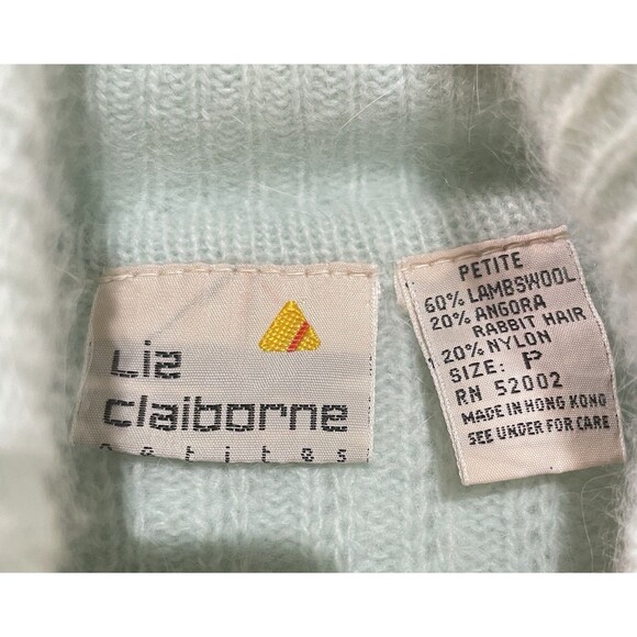 Liz Claiborne Petites Light Aqua Wool Angora Turtleneck Sweater Padded Size P - Picture 2 of 6